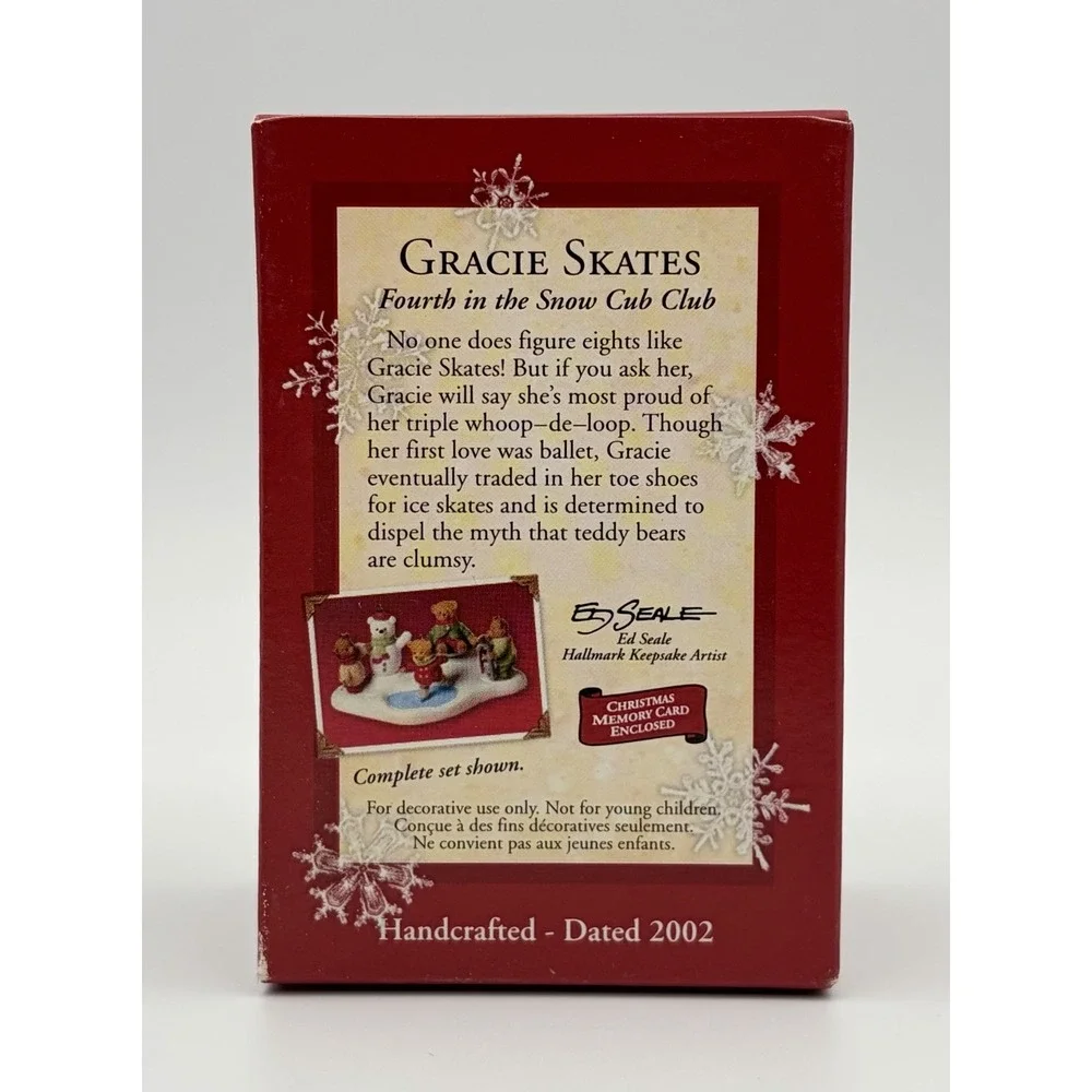 Hallmark 2002 Gracie Skates Snow Cub Club Teddy Bear Christmas Ornament Vintage